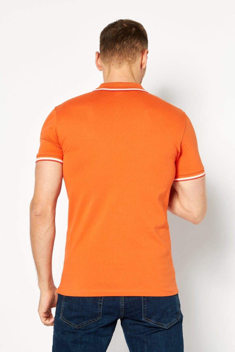 Celio Men Regular Fit Plain Short Sleeves Polo Shirt, Orange - Image 4
